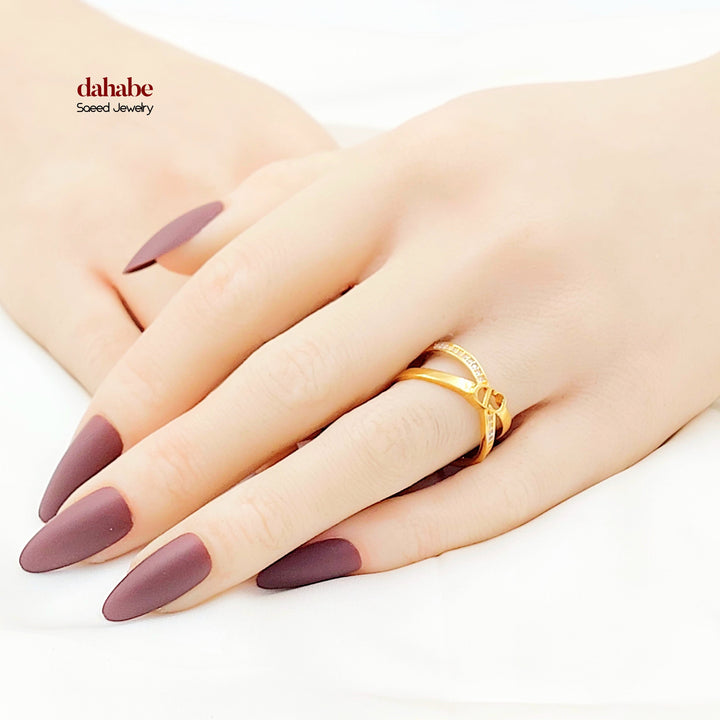 Zircon Studded X Style Ring Made of 21K Gold by Saeed Jewelry 