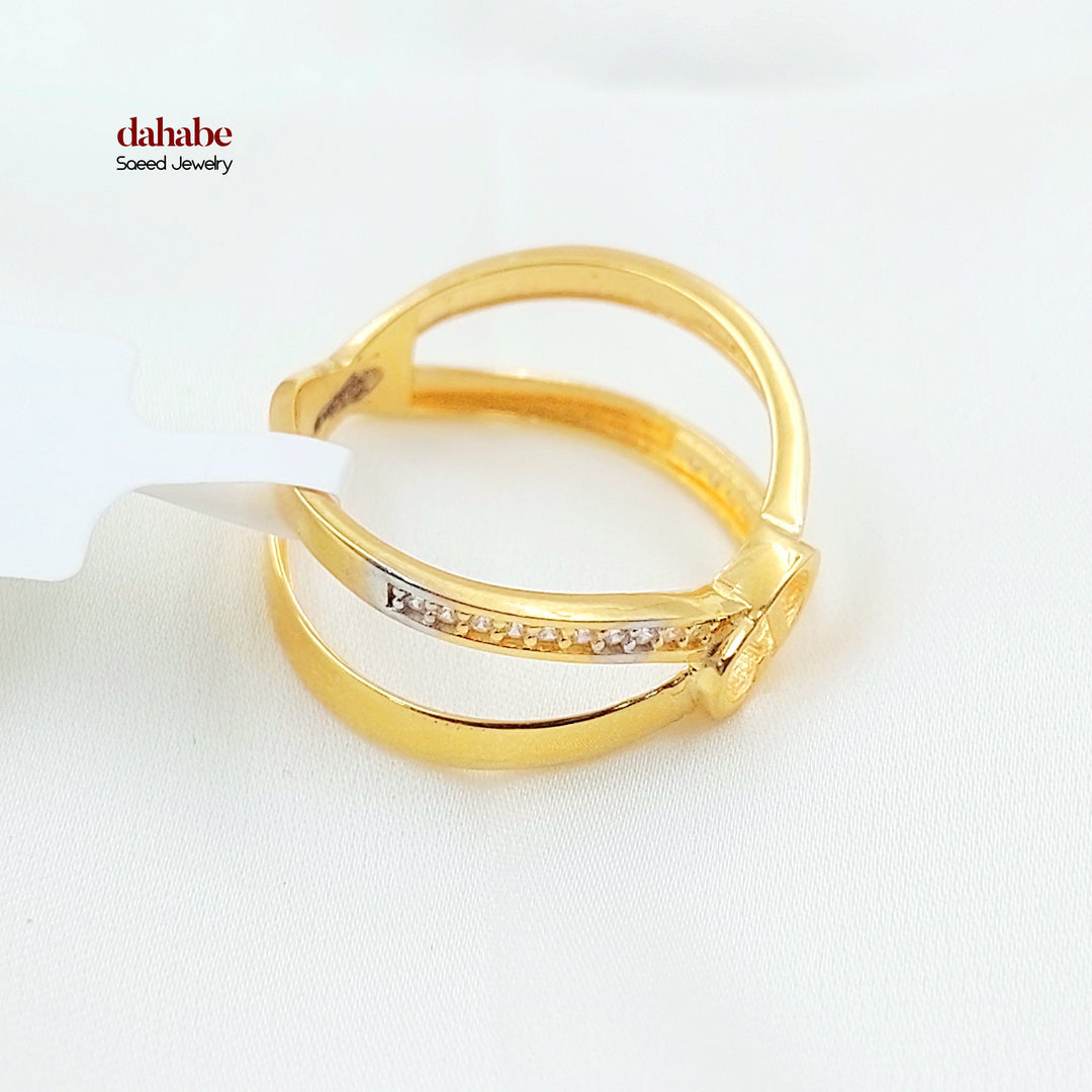 Zircon Studded X Style Ring Made of 21K Gold by Saeed Jewelry 