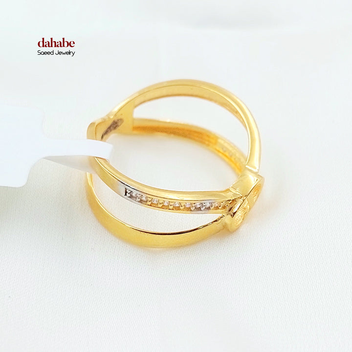 Zircon Studded X Style Ring Made of 21K Gold by Saeed Jewelry 