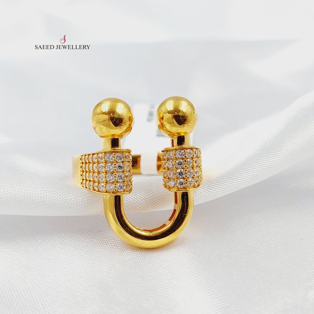 Zircon Studded Paperclip Ring Made of 21K Gold by Saeed Jewelry 