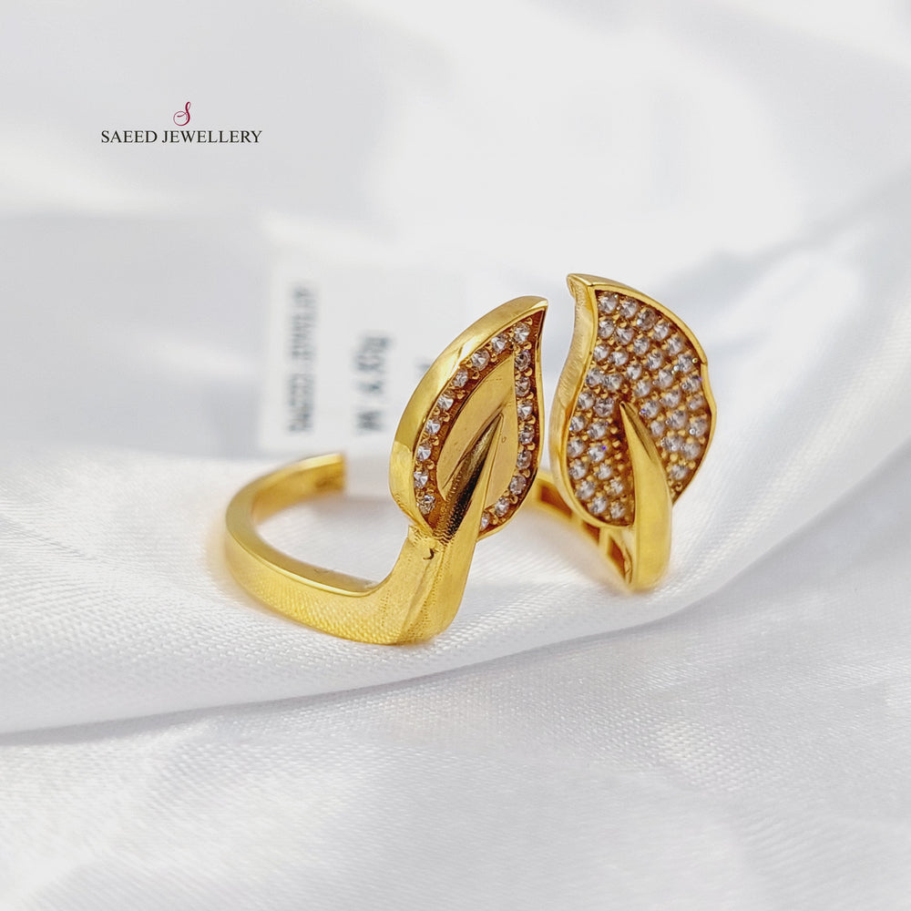 Zircon Studded Leaf Ring Made of 21K Gold by Saeed Jewelry 