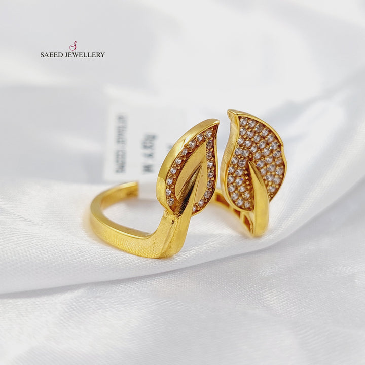 Zircon Studded Leaf Ring Made of 21K Gold by Saeed Jewelry 