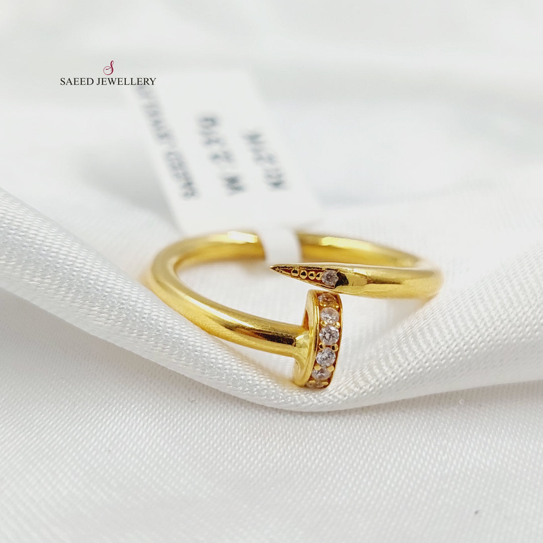 Zircon Studded Nail Ring Made of 21K Gold by Saeed Jewelry 