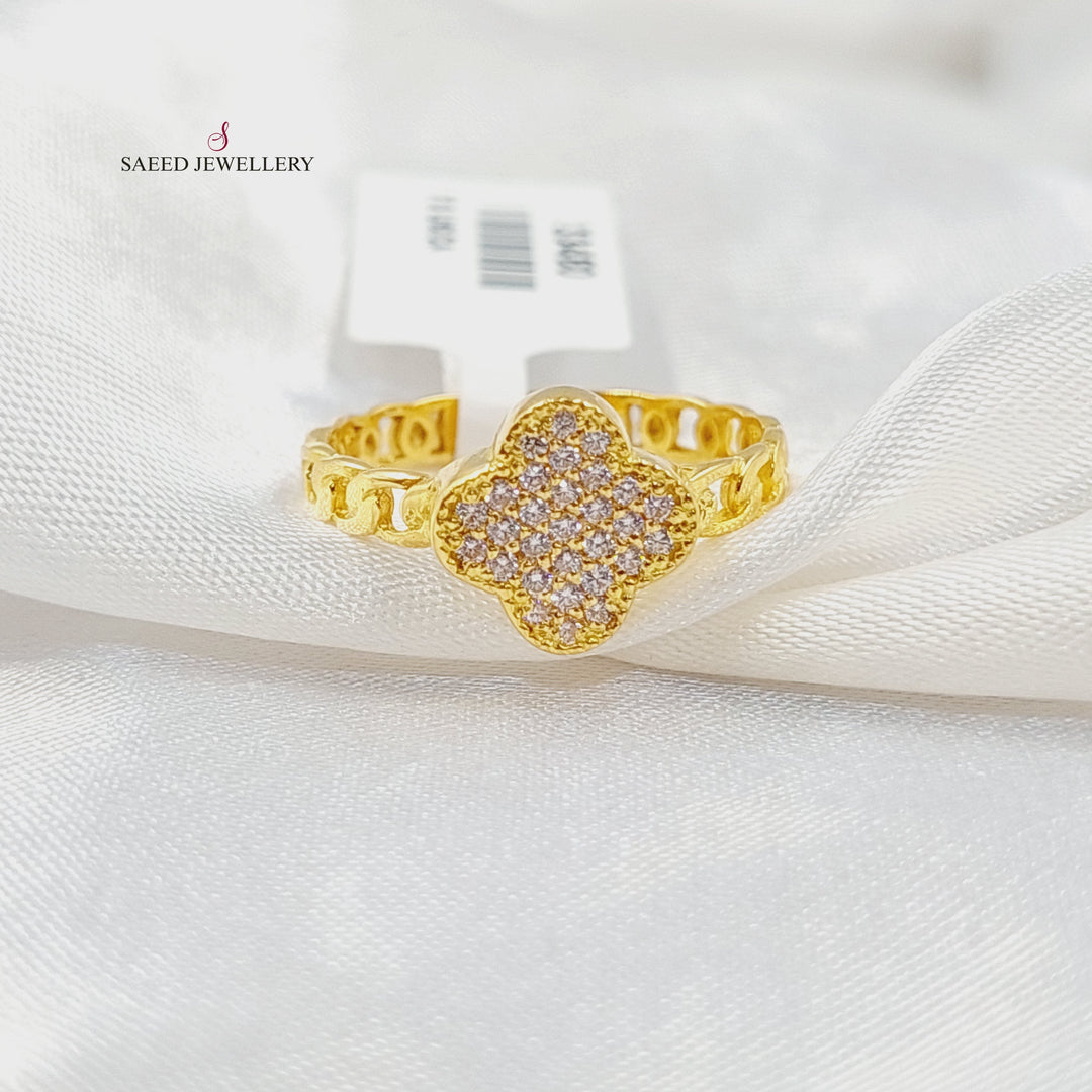 Zircon Studded Clover Ring Made of 21K Gold by Saeed Jewelry 