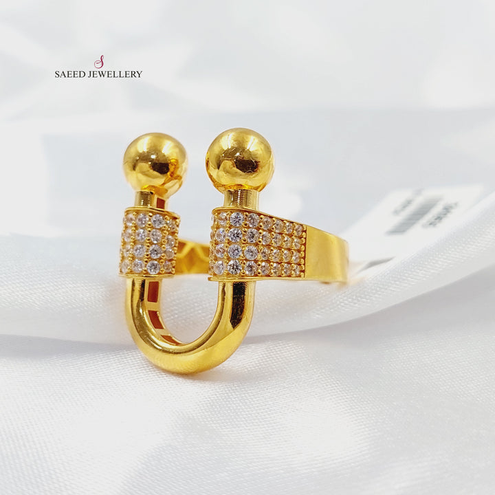 Zircon Studded Paperclip Ring Made of 21K Gold by Saeed Jewelry 