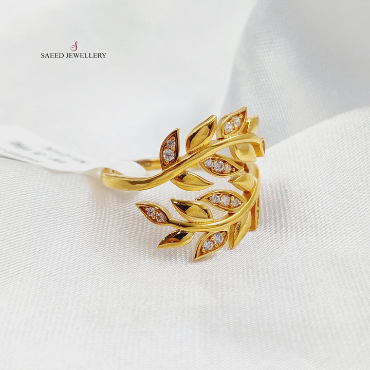 Zircon Studded Leaf Ring Made of 21K Gold by Saeed Jewelry 