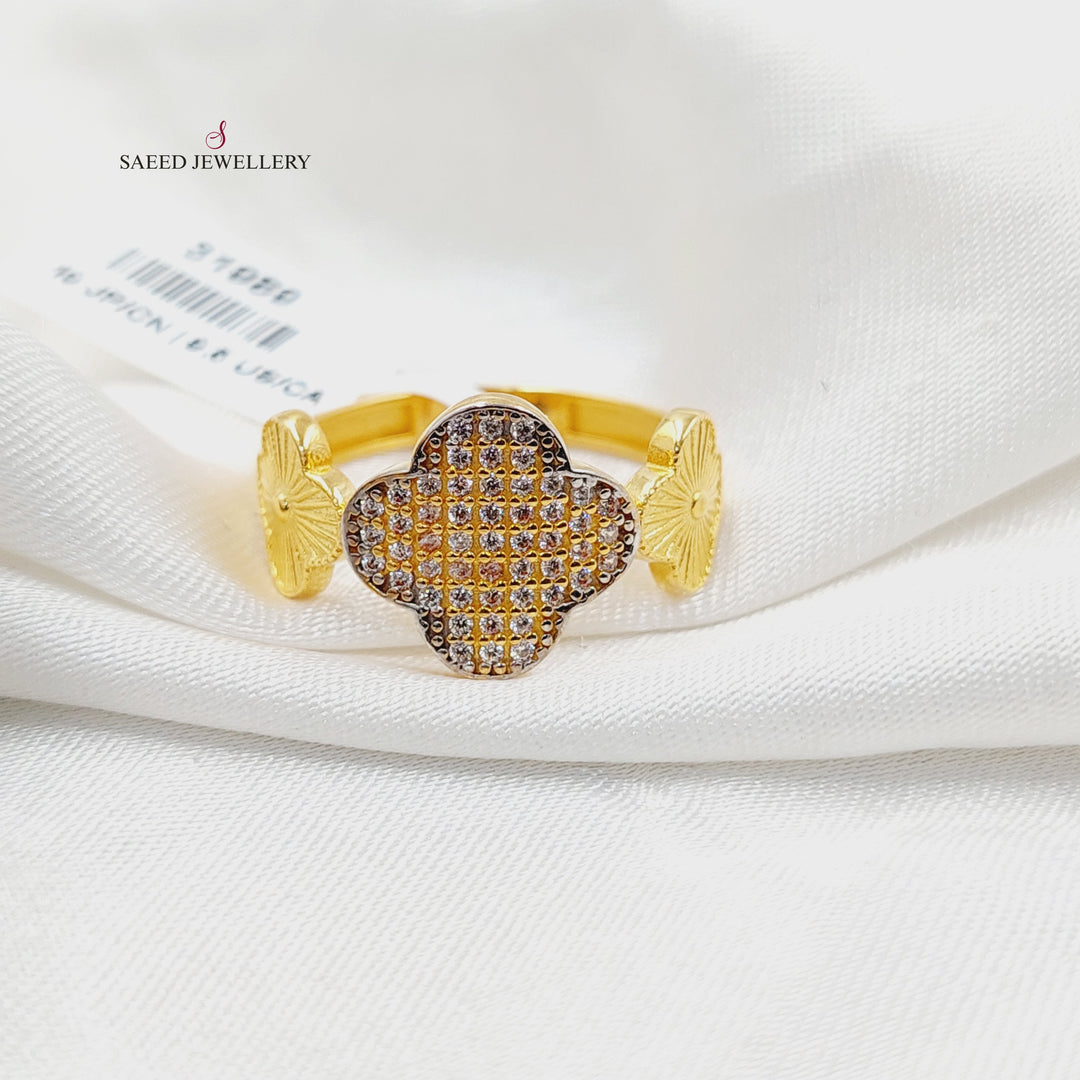 21K Gold Zircon Studded Clover Ring by Saeed Jewelry - Image 1