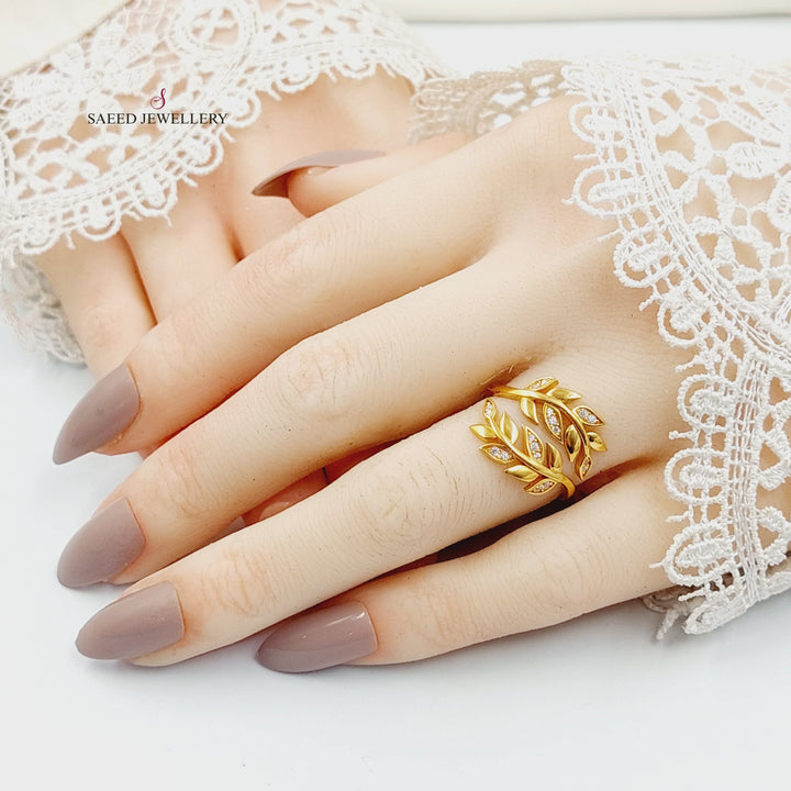 Zircon Studded Leaf Ring Made of 21K Gold by Saeed Jewelry 