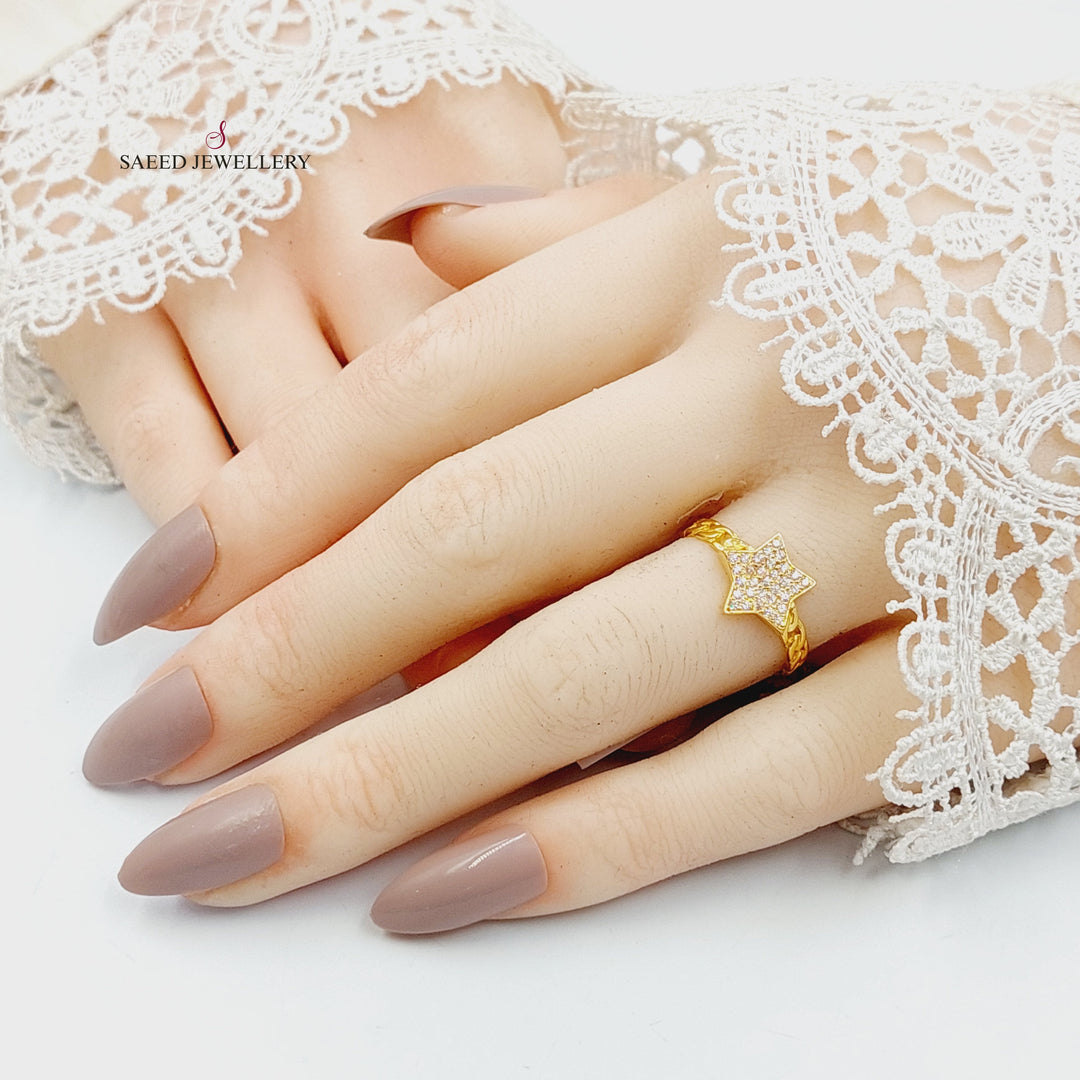 Zircon Studded Star Ring Made of 21K Gold by Saeed Jewelry 