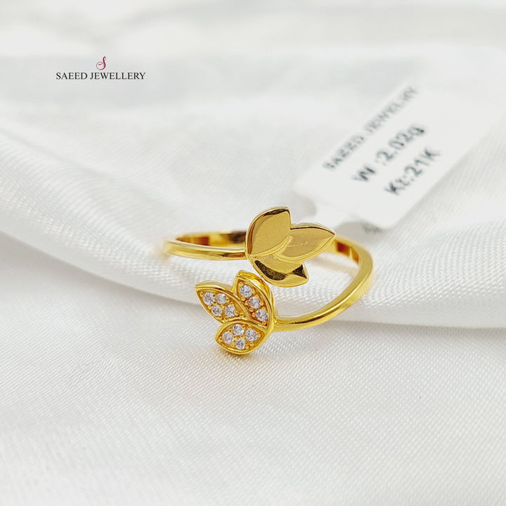 Zircon Studded Leaf Ring Made of 21K Gold by Saeed Jewelry 