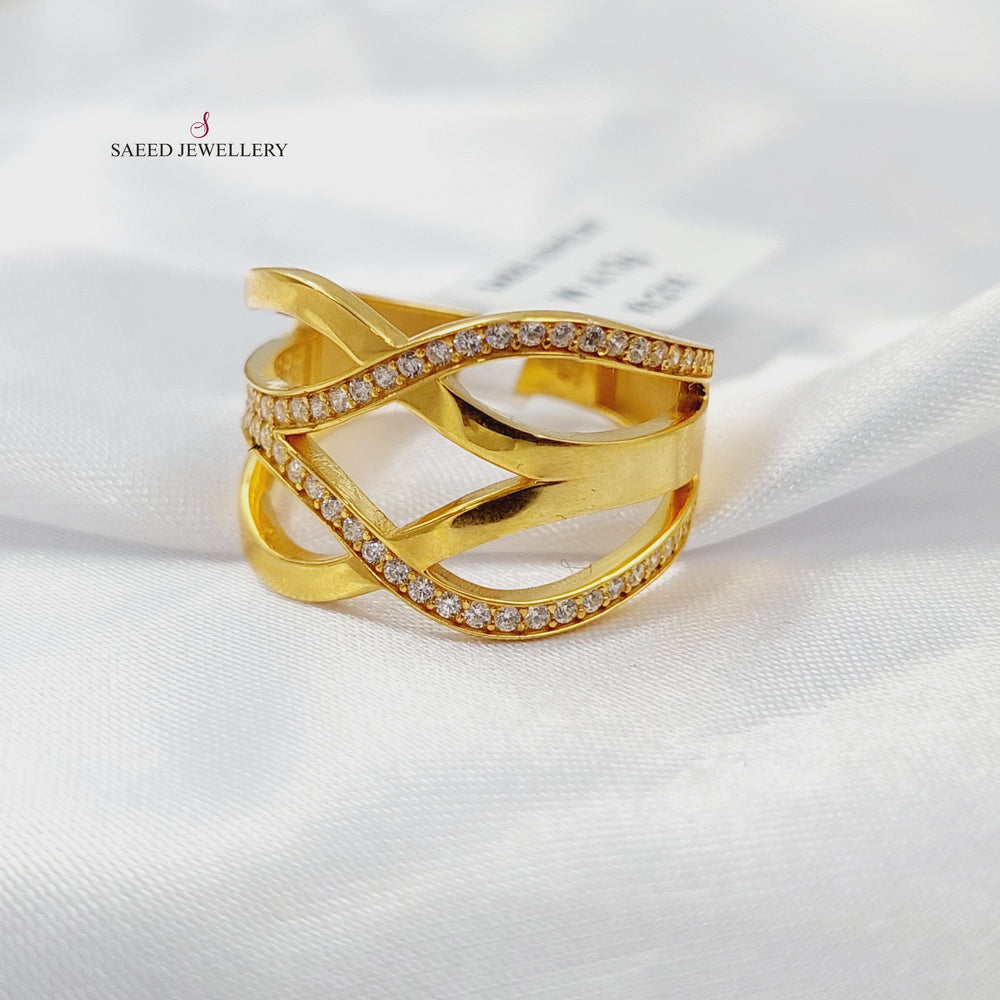 Zircon Studded X Style Ring Made of 21K Gold by Saeed Jewelry 