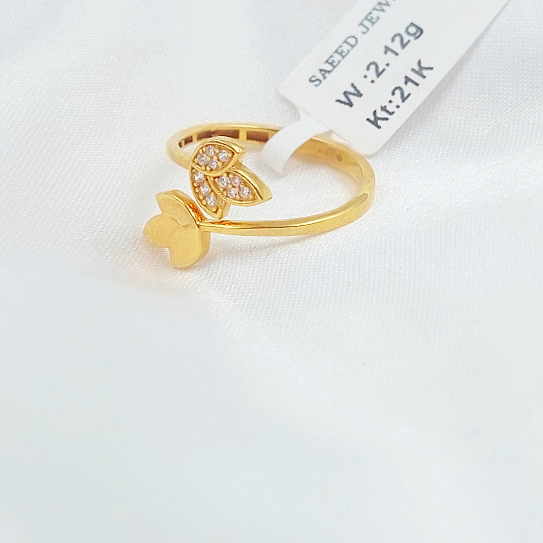 21K خاتم ورق الشجر مرصع-مجوهرات الشيخ سعيد-Saeed Jewelry 