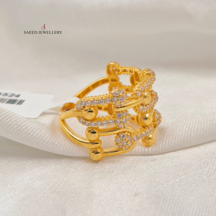 Zircon Studded Paperclip Ring Made of 21K Gold by Saeed Jewelry 