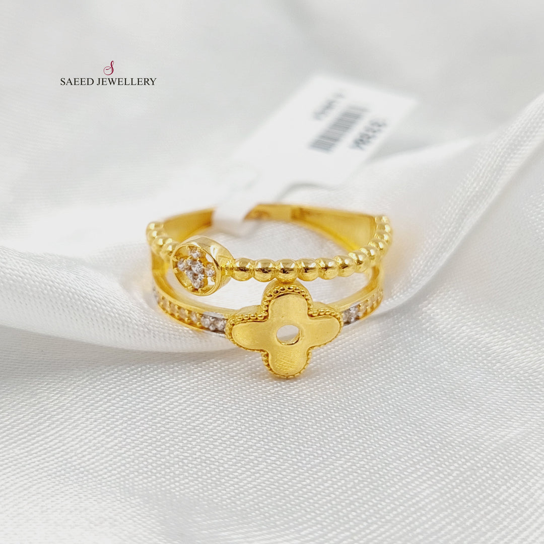 Zircon Studded Clover Ring Made of 21K Gold by Saeed Jewelry 