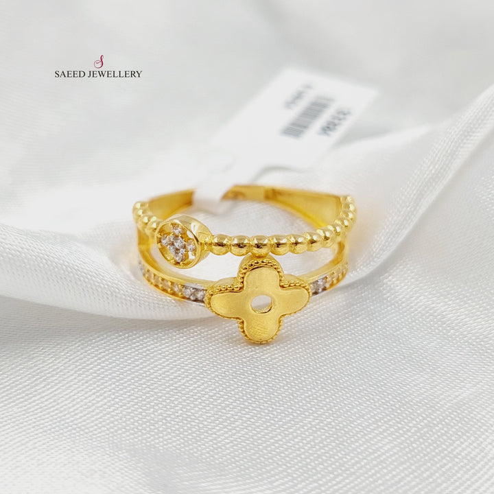 Zircon Studded Clover Ring Made of 21K Gold by Saeed Jewelry 