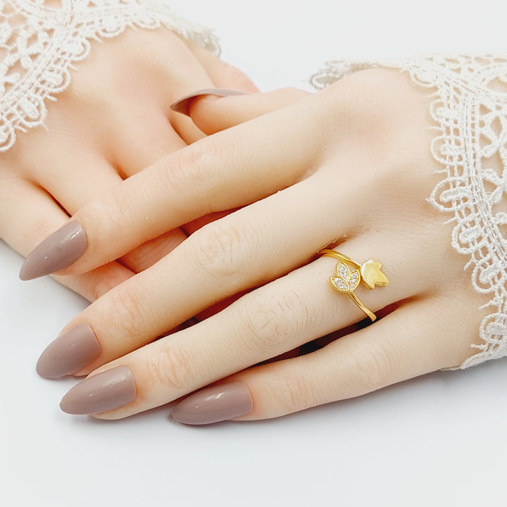 21K خاتم ورق الشجر مرصع-مجوهرات الشيخ سعيد-Saeed Jewelry 