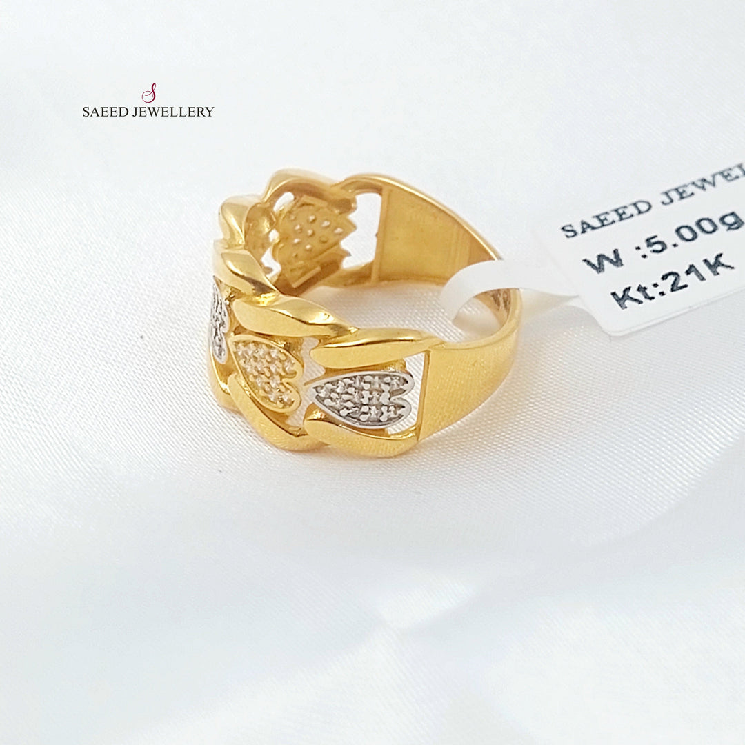 Zircon Studded Heart Ring Made of 21K Gold by Saeed Jewelry 