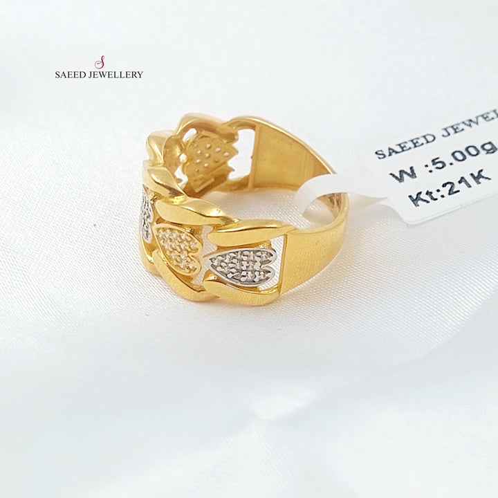 Zircon Studded Heart Ring Made of 21K Gold by Saeed Jewelry 