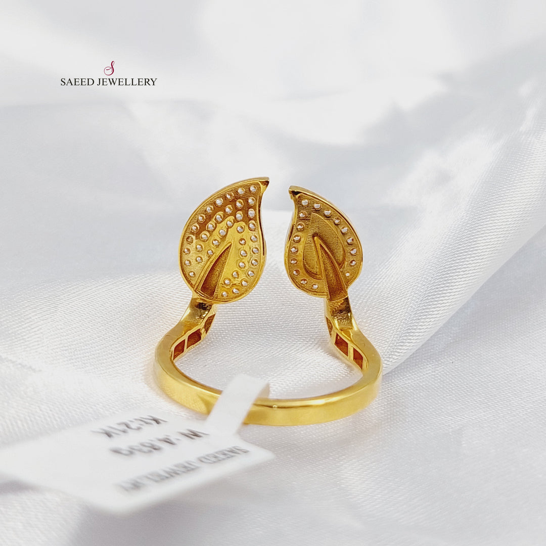 Zircon Studded Leaf Ring Made of 21K Gold by Saeed Jewelry 