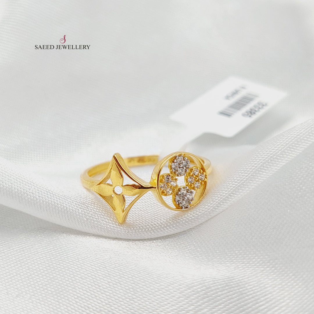 Zircon Studded Clover Ring Made of 21K Gold by Saeed Jewelry 