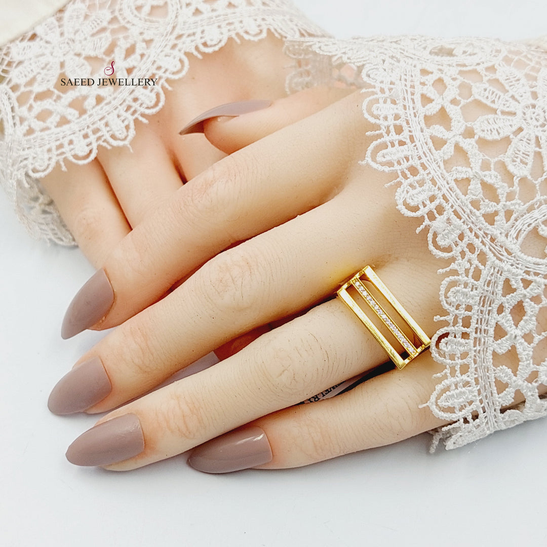 Zircon Studded Turkish Ring Made of 21K Gold by Saeed Jewelry 