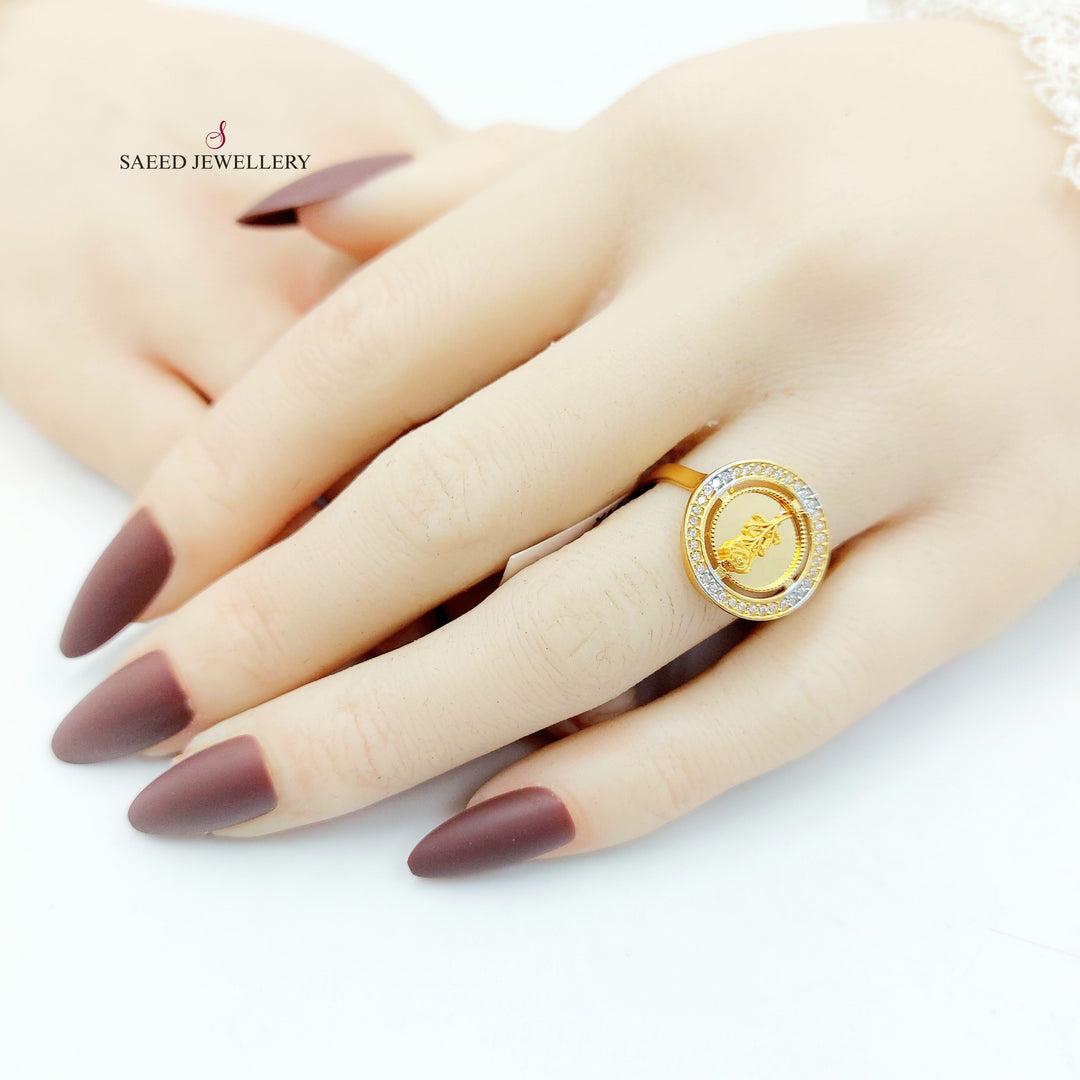 Zircon Studded Ounce Ring Made of 21K Gold by Saeed Jewelry 