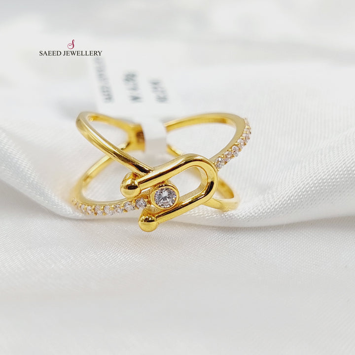 Zircon Studded X Style Ring Made of 21K Gold by Saeed Jewelry 