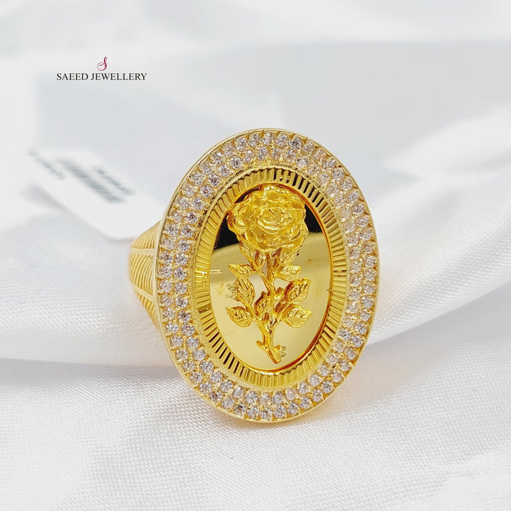 Zircon Studded Ounce Ring Made of 21K Gold by Saeed Jewelry 