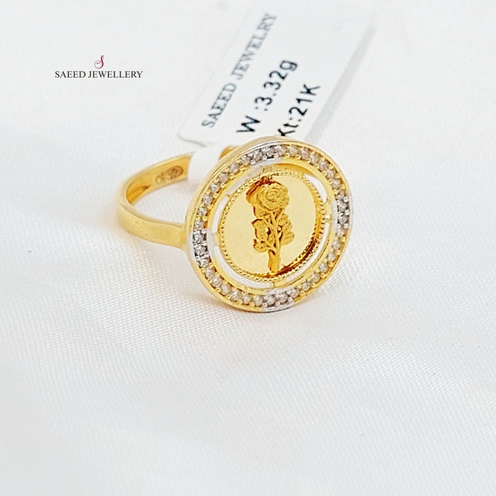 Zircon Studded Ounce Ring Made of 21K Gold by Saeed Jewelry 