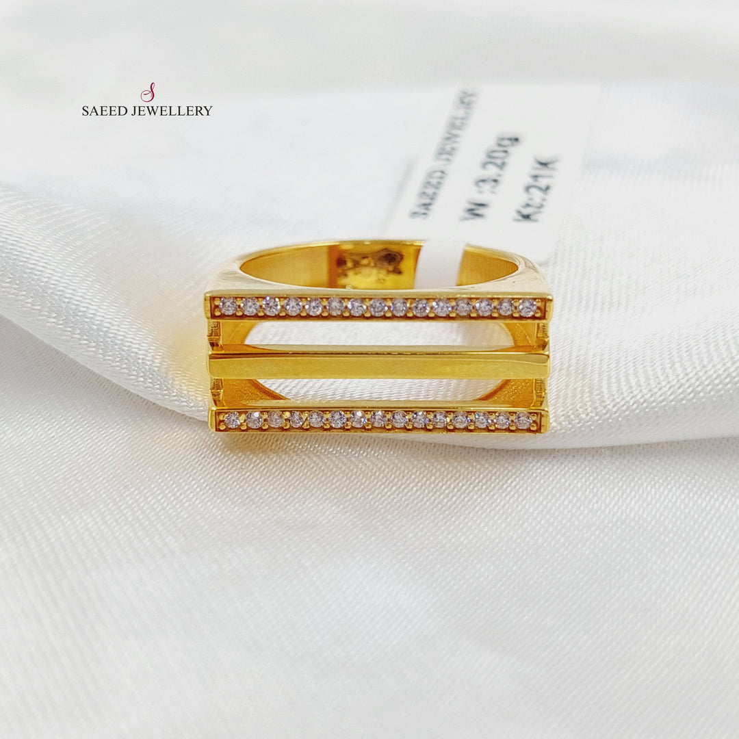 Zircon Studded Turkish Ring Made of 21K Gold by Saeed Jewelry 