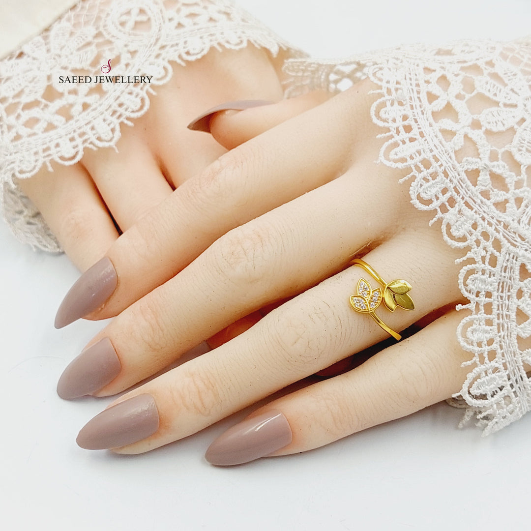 Zircon Studded Leaf Ring Made of 21K Gold by Saeed Jewelry 