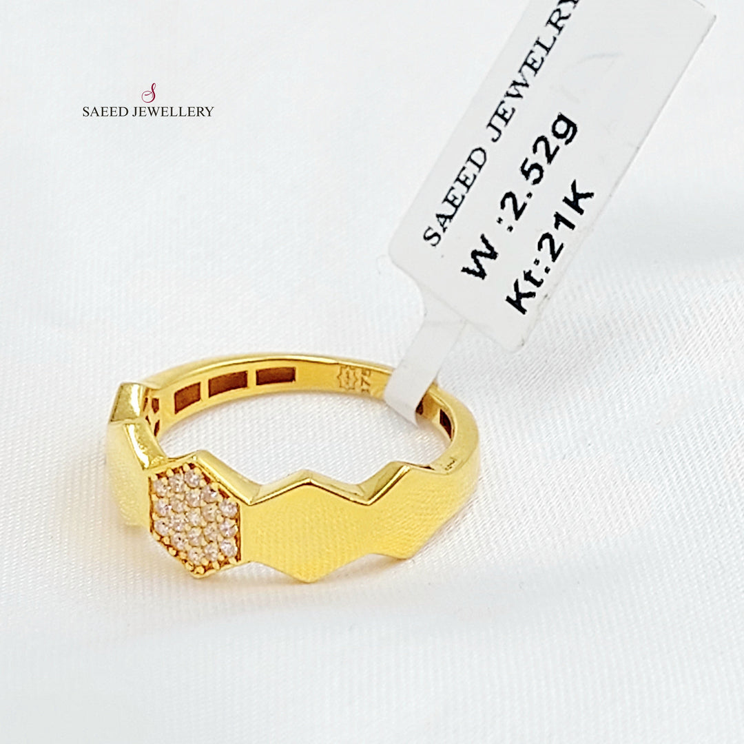 Zircon Studded Deluxe Ring Made of 21K Gold by Saeed Jewelry 