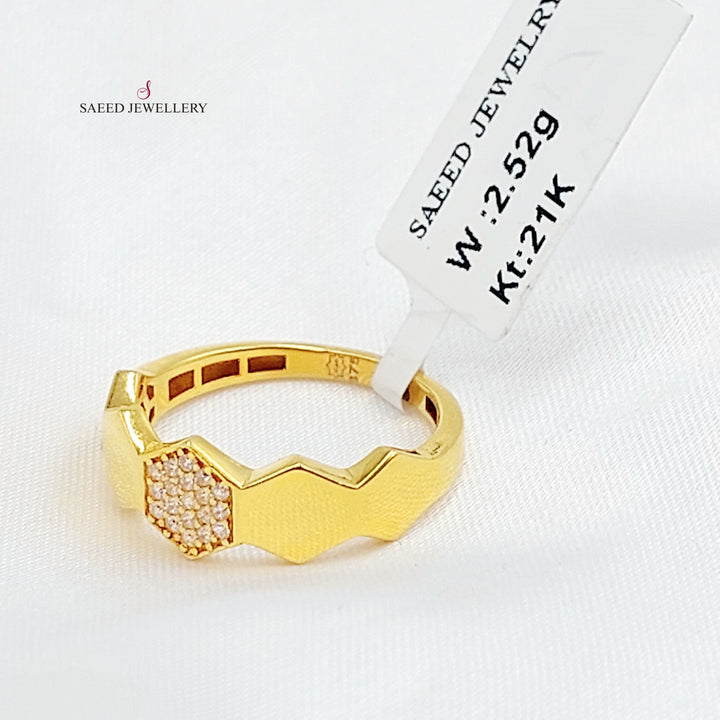 Zircon Studded Deluxe Ring Made of 21K Gold by Saeed Jewelry 