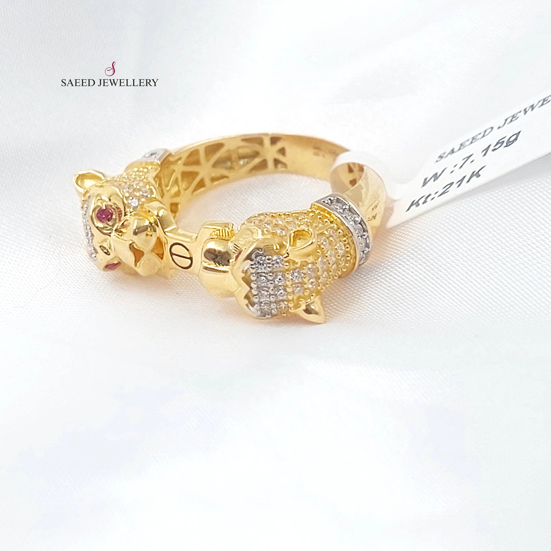 Zircon Studded Tiger Ring Made of 21K Gold by Saeed Jewelry 