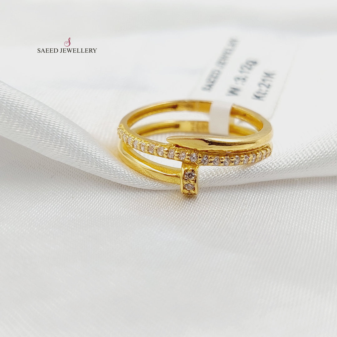 Zircon Studded Nail Ring Made of 21K Gold by Saeed Jewelry 