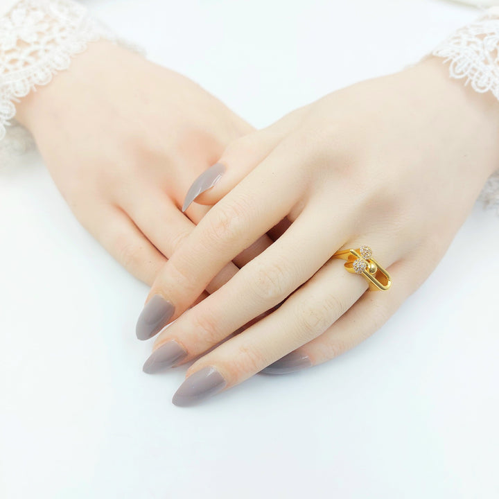 Zircon Studded Paperclip Ring Made of 21K Gold by Saeed Jewelry 