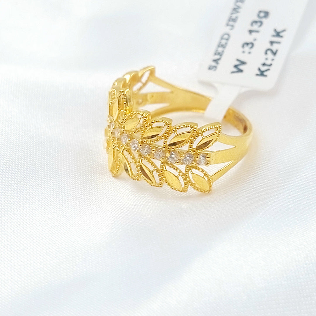 21K خاتم ورق الشجر مرصع-مجوهرات الشيخ سعيد-Saeed Jewelry 