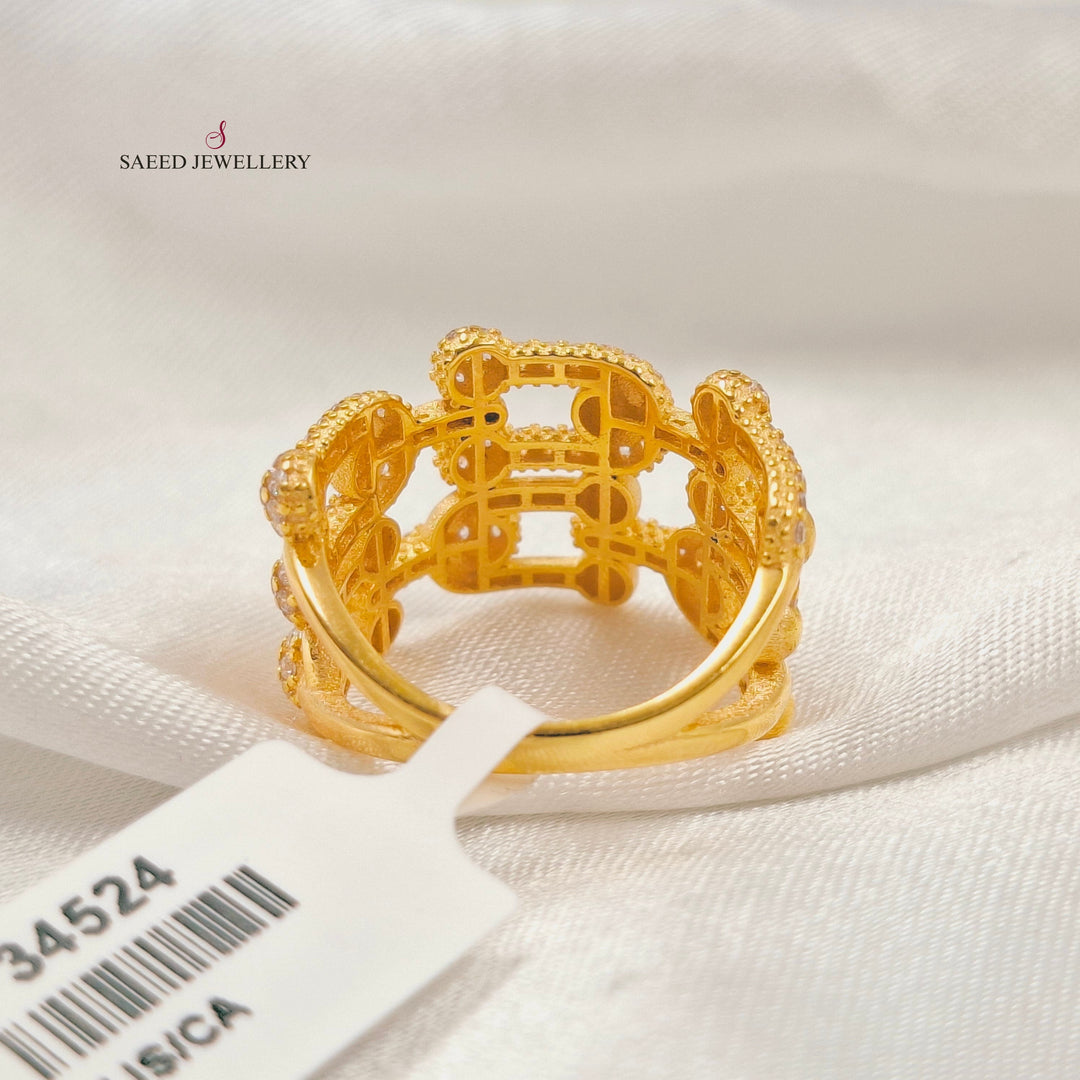 Zircon Studded Paperclip Ring Made of 21K Gold by Saeed Jewelry 