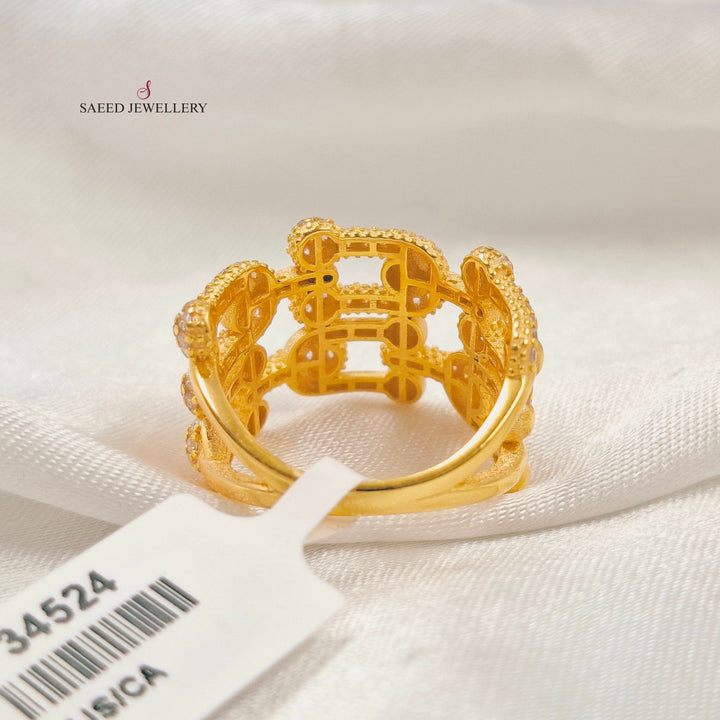 Zircon Studded Paperclip Ring Made of 21K Gold by Saeed Jewelry 
