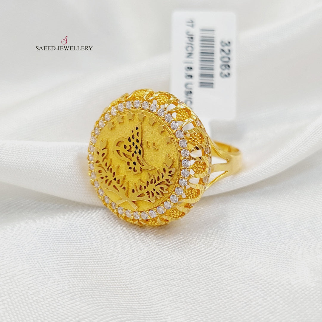 21K Gold Zircon Studded Rashadi Ring by Saeed Jewelry - Image 3