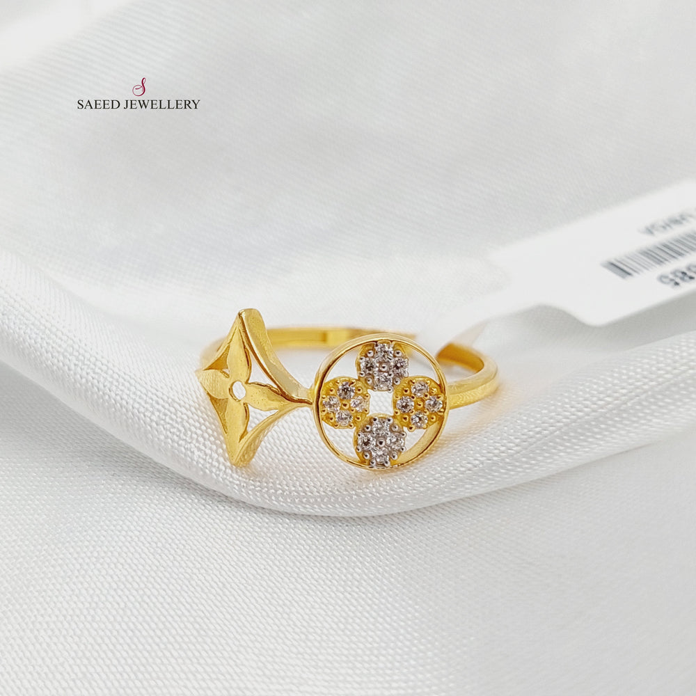 Zircon Studded Clover Ring Made of 21K Gold by Saeed Jewelry 