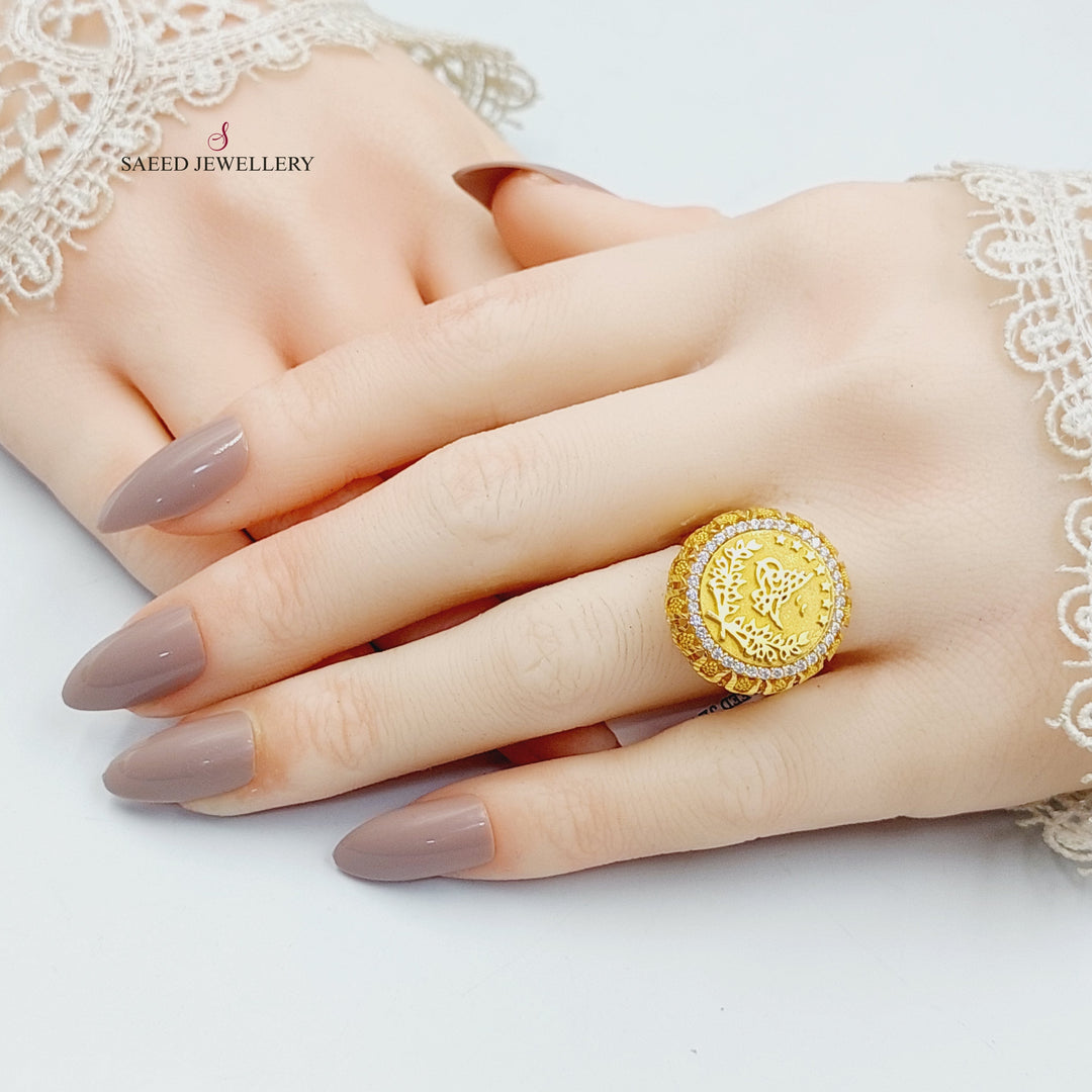 21K Gold Zircon Studded Rashadi Ring by Saeed Jewelry - Image 5