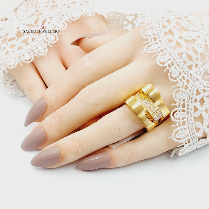 Zircon Studded Pyramid Ring Made of 21K Gold by Saeed Jewelry 