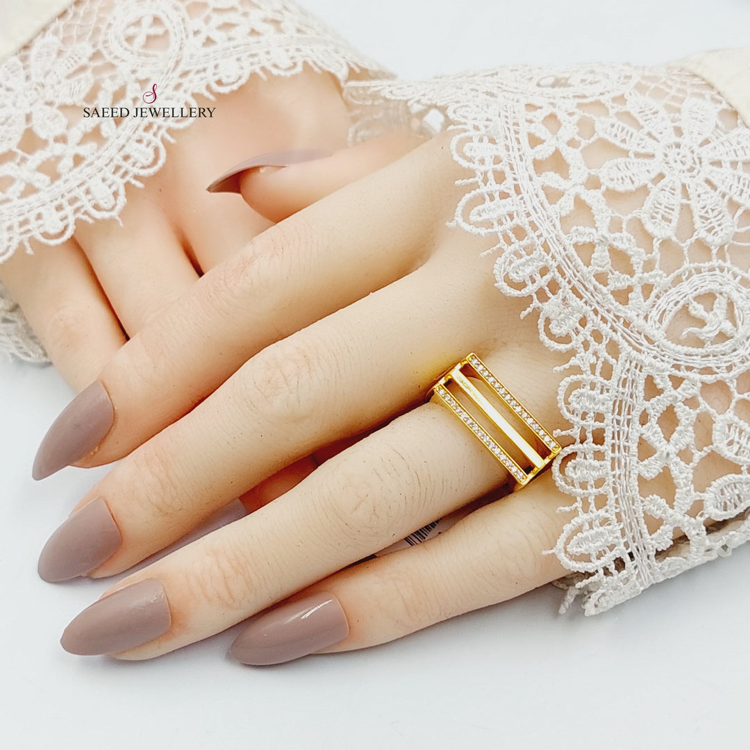 Zircon Studded Turkish Ring Made of 21K Gold by Saeed Jewelry 