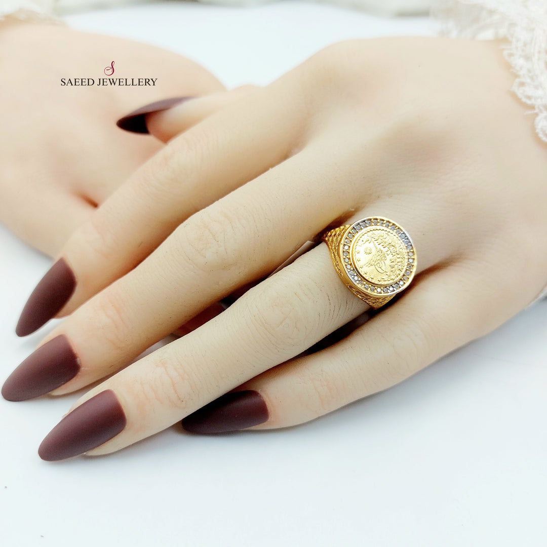 Zircon Studded Rashadi Ring Made of 21K Gold by Saeed Jewelry 