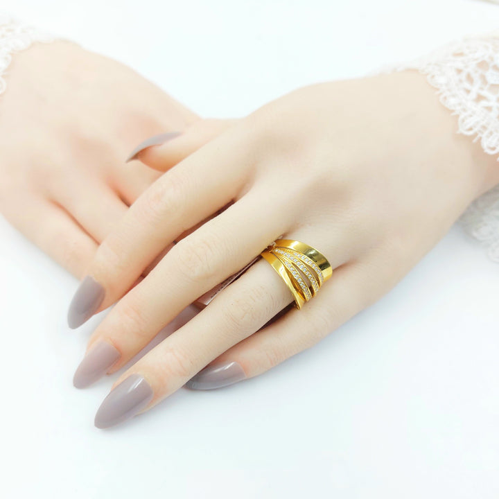Zircon Studded Waves Ring Made of 21K Gold by Saeed Jewelry 