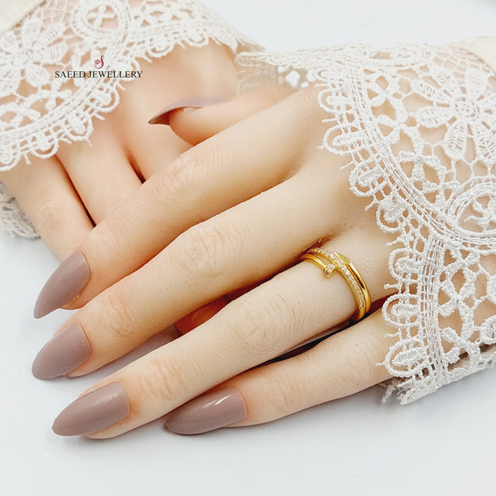 Zircon Studded Nail Ring Made of 21K Gold by Saeed Jewelry 