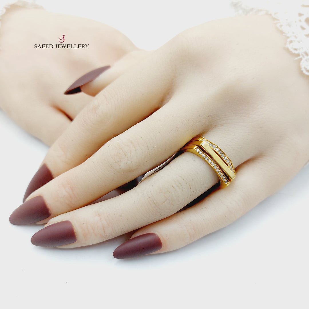 Zircon Studded Deluxe Ring Made of 21K Gold by Saeed Jewelry 