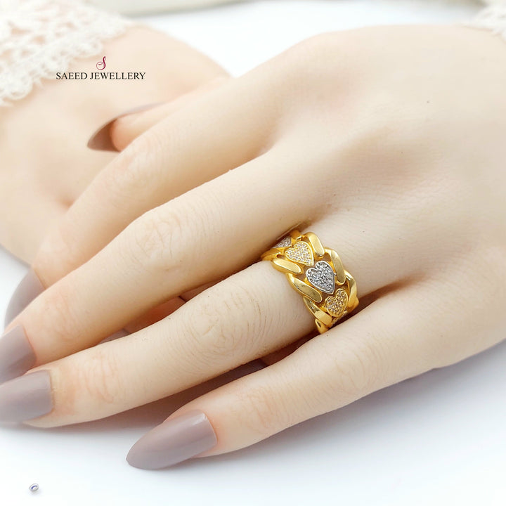 Zircon Studded Heart Ring Made of 21K Gold by Saeed Jewelry 