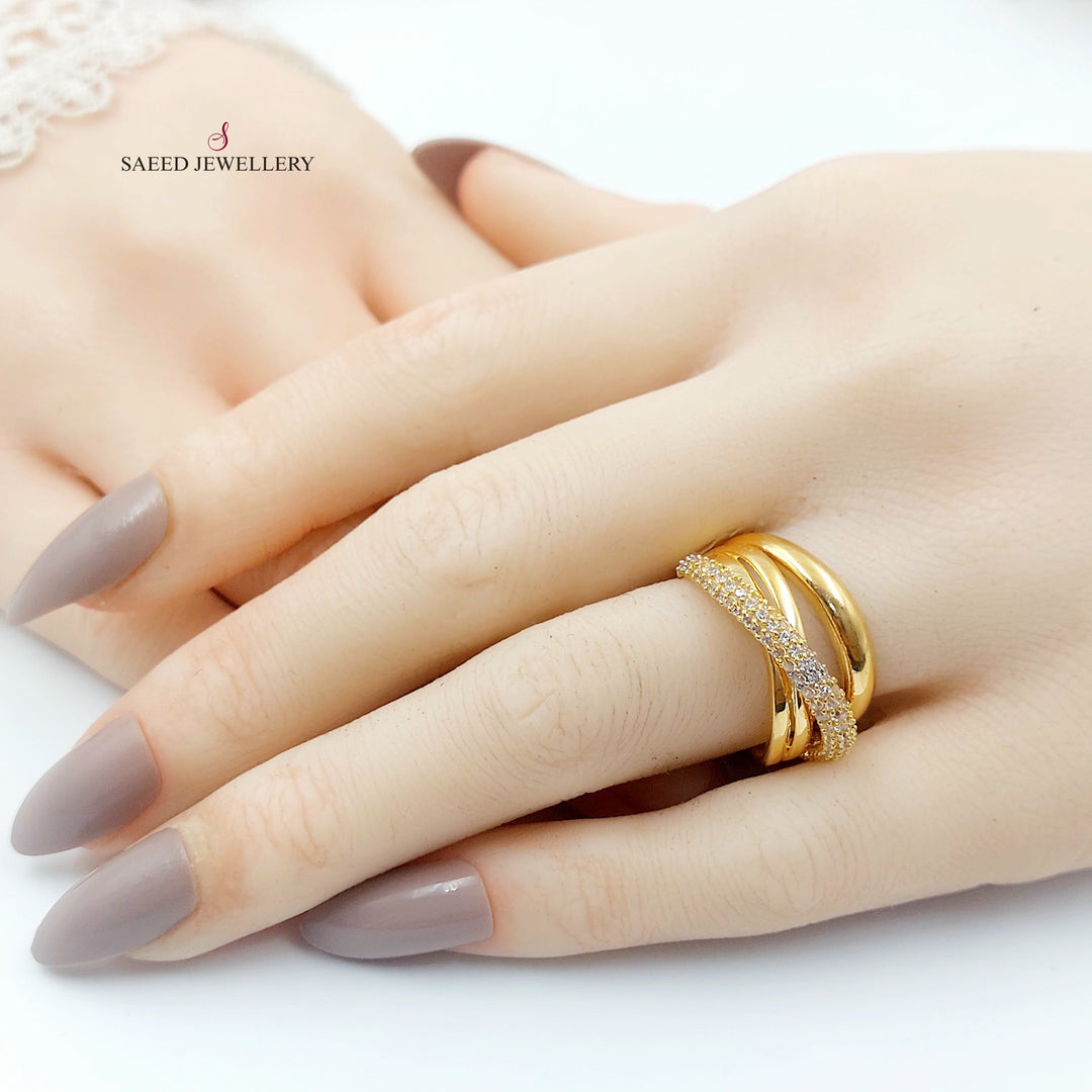 Zircon Studded Deluxe Ring Made of 21K Gold by Saeed Jewelry 